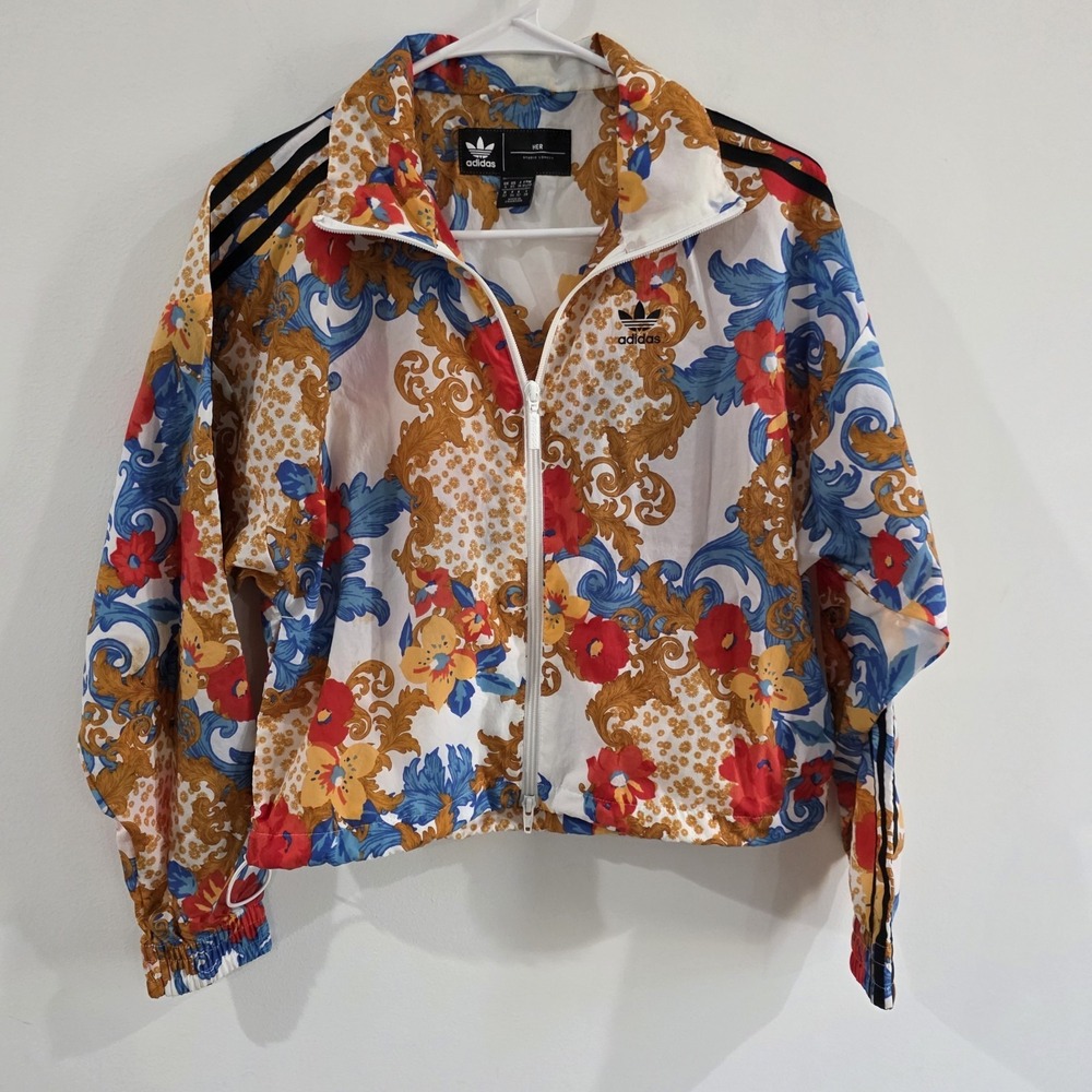 Adidas X Her Studio London Womens Track Jacket Xs Floral Crop Sporty Windbreaker
